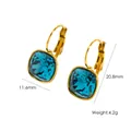 Blue square zirconia earrings in gold titanium steel, size 11.6mm by 20.8mm - Lake Blue