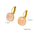 Elegant square pink zircon titanium steel drop earrings, size 11.6x20.8mm, weight 4.5g - Rose Quartz