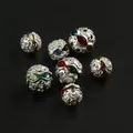 Silver hollow crystal spacer beads with colorful rhinestones for DIY jewelry making - Rhinestone Ball Silver Multicolor Rhinestone