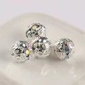 Silver hollow spacer beads with iridescent rhinestones for DIY bracelet jewelry making. - Rhinestone Ball Silver AB Rainbow Rhinestone