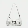 Stylish vintage white pleated faux leather underarm hobo bag with buckle details - White