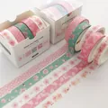 Creative sakura floral washi tape set in pink and green for DIY journals and crafts - Cherry Blossom Dye