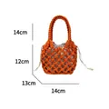 Petit sac à main orange tressé en paille avec doublure à cordon et poignée ronde - Sans Doublure / Orange Vif