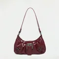 Vintage burgundy pleated underarm bag with glossy finish and buckle detail. - Burgundy