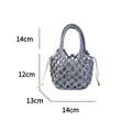 Borsa a mano in macramè blu fatta a mano con fodera a coulisse, misure 14x12x13cm - Blu mare