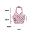 Borsa a mano in macramè rosa tessuta a mano con sacchetto interno e manico circolare - Rosa dolce
