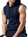 Men's navy blue sleeveless hooded gym T-shirt with a slim fit and athletic style - S / Navy Blue