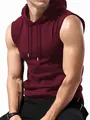 Men's sleeveless muscle hoodie slim fit sport gym T-shirt in burgundy red cotton fabric - S / Burgundy