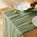 Salbeigrüner böhmischer Gaze-Tischläufer mit natürlicher Faltenstruktur für Hochzeiten - 90*180cm / Salbeigrün