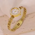 Elegant gold stainless steel bangle watch with heart link design and quartz movement - Heart-Shaped Hollow Chain Style (B01374)