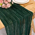 Dunkelgrüner strukturierter Tischläufer aus Gaze für Hochzeiten im Boho-Stil - 90*180cm / Dunkelgrün