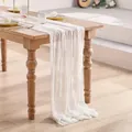 Eleganter weißer Käsetuch-Tischläufer mit böhmischer Faltenstruktur für Hochzeitsdeko - 90*180cm / Perlweiß