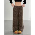 Stylish leopard print wide-leg trousers with drawstring waist for streetwear fashion - S / GK25 Dark Leopard