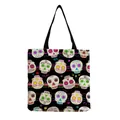 Large capacity tote bag with colorful sugar skull pattern print on durable black canvas fabric - Black Background Colorful Sugar Skull Pattern (hm6633)
