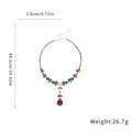 Collana foglia e goccia d'acqua in zircone colorato stile palazzo vintage con misure - Multicolore su base argento (Rosso/Arancione/Blu/Verde)