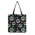 Detailed view of vibrant sugar skull pattern on a large capacity canvas tote bag - Mexican Day of the Dead Colorful Skull Print (hm6634)