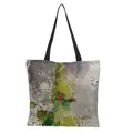 Detailed view of linen tote bag with watercolor bird illustration and fabric texture - Green Parrot Pattern (P2165-3)