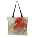 Close-up detail of artistic watercolor red bird print on high-quality linen shopping tote bag - Scarlet Ibis Pattern (P2165-4)