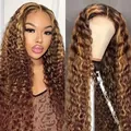 13x6 Kinky Curly Lace Front Echthaarperücke mit honigblonden Highlights für Damen - 24 Zoll / Piano Farbe
