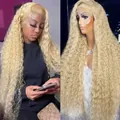 Lange 13x6 blonde kinky curly Echthaar-Spitzenperücke für Damen mit natürlichem Haaransatz - 24 Zoll / Hellgoldene Farbe