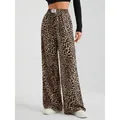 Eleganti pantaloni leopardati a vita alta con gamba larga per un look casual di tendenza - GK26 Leopardo Marrone