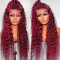 Burgunderrote 13x6 Kinky Curly Lace Front Echthaarperücke mit langen kleinen Locken - 24 Zoll / Burgunderrot