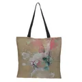 Elegante Leinentasche mit Aquarell-Hasenmotiv und schwarzen robusten Henkeln zum Shoppen - Aquarell Kaninchen Muster (P2165-10)