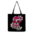 Detailed view of the vibrant sugar skull floral print on a large black canvas tote bag. - Skull Roses and 'COUNTRY GIRL' Print (hm6660)