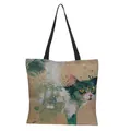 Künstlerische Leinentasche mit lebhaftem Aquarell-Katzenprint und schwarzen Trägern. - Aquarell Katze Muster (P2165-12)