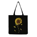Detailed view of black canvas tote bag featuring artistic sunflower and skull print - Sunflower Skull and 'You are my sunshine' (hm6666)
