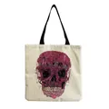 Detail view of the intricate purple skull graphic on a beige canvas tote bag - Purple Skull with Flowers and Dead Wood Art Print (hm6669)