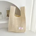 Borsa a mano chic in maglia crema fatta a mano con etichetta regalo b-daygift - Albicocca Traforato