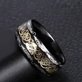 Black titanium steel ring with gold dragon pattern and silver Celtic knots - Size 6 / 8MM Gold Dragon Pattern