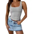 Slim fit grey ribbed tank top with square neck for women fitness and sports - S / Gray