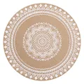 Large bohemian round placemat with intricate white mandala print on durable burlap texture - Diameter 35cm / White Mandala Print (White-M01)