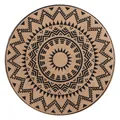 Round bohemian printed placemat with geometric tribal patterns on jute-like fabric - Diameter 38cm / Black Geometric Totem Print (M02)