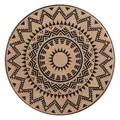 Tovaglietta tonda in stile boho in lino-poliestere con stampa geometrica tribale nera - Diametro 38cm / Stampa Totem Geometrico Nero (M02)
