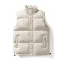 Men's stylish cream white puffer vest for winter warm sleeveless jacket with stand collar - M / Khaki