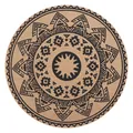 Grande tovaglietta rotonda bohémien in poliestere-lino con stampa etnica nera - Diametro 38cm / Stampa in Stile Etnico Nero (M03)