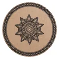 Tovaglietta rotonda boho in finto lino resistente al calore con elegante stampa mandala - Diametro 38cm / Stampa Geometrica Multistrato Nera (M04)