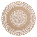 Round bohemian burlap placemat with white mandala flower print pattern for dining table - Diameter 35cm / White Mandala Print (White-M01)