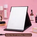 Black portable folding mirror with premium leather frame 16x12cm waterproof finish - Medium (16x12cm) / Black