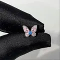 Exquisite butterfly stud earring featuring pink and blue crystals for a fairy-like look - Pink Rhinestone Butterfly (925 Sterling Silver Earring Post)