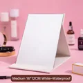 Medium size white portable folding makeup mirror with premium waterproof leather cover 16x12cm - Medium (16x12cm) / White