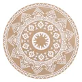 Round bohemian style placemat with white mandala print on natural linen texture - Diameter 35cm / White Ethnic Geometric (White-M03)