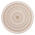 Bohemian round jute placemat with intricate white geometric print heat resistant mat - Diameter 35cm / White Multi-layer Print (White-M04)