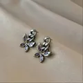 Vintage silver butterfly stud earrings with purple crystals on soft silk fabric - Light Purple Butterfly (925 Sterling Silver Earring Post)