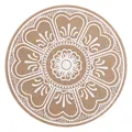 Large round bohemian style linen placemat featuring a white floral mandala pattern - Diameter 35cm / White Lotus Petal Print (White-M05)