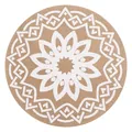 Round Bohemian style placemat with white mandala pattern and durable linen texture - Diameter 35cm / White Symmetrical Mandala (White-M06)
