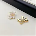 Exquisite gold butterfly stud earrings with pink and white crystal stone accents - Gold Butterfly (925 Silver Post)